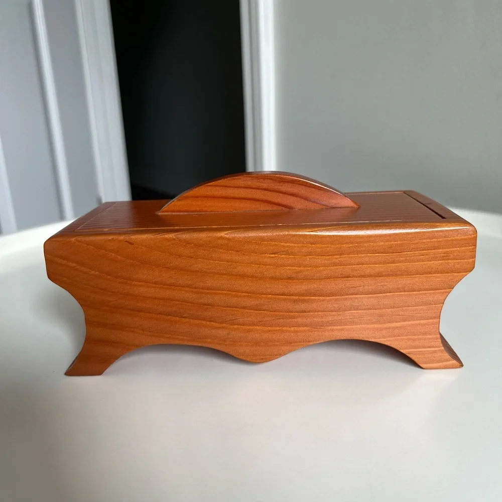 Vintage Wooden Trinket Box With Lid Signed Jewelry Small Keepsakes
